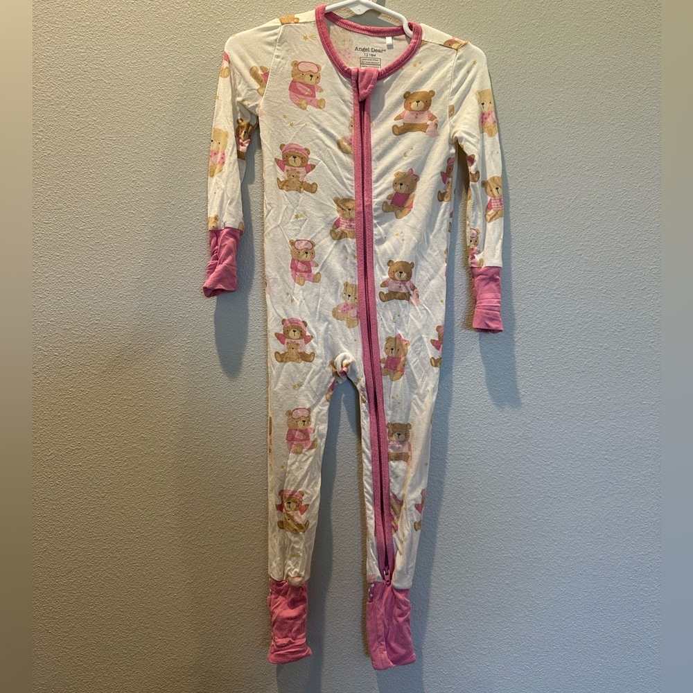Angel Dear Pink and Cream Teddy Bear Footies